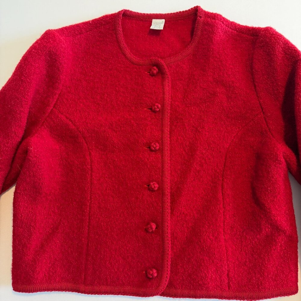 Vintage LANDS END Red 100% Boiled Wool Cardigan Sweater Jacket 14P - Picture 4 of 10